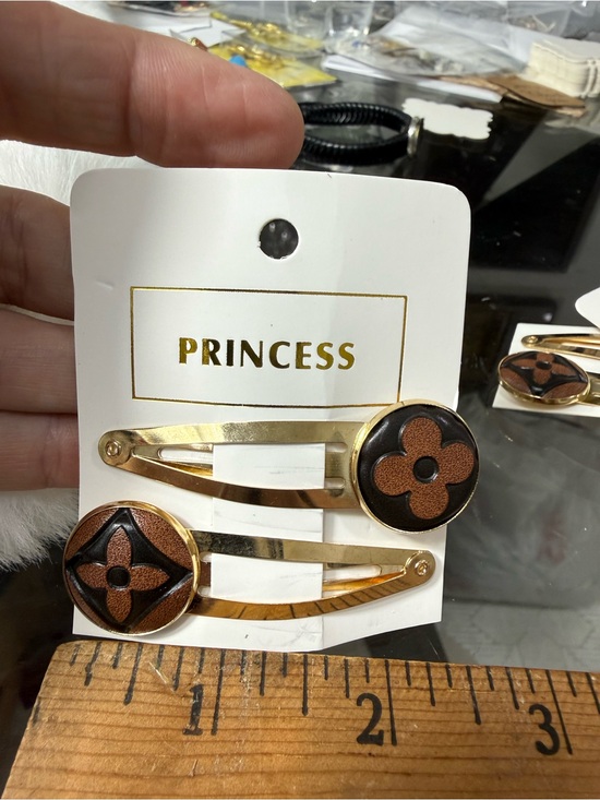 Louis Vuitton Accessories - Louis Vuitton Gold-Tone Hair Clips reverse monogram repurposed material set of 2